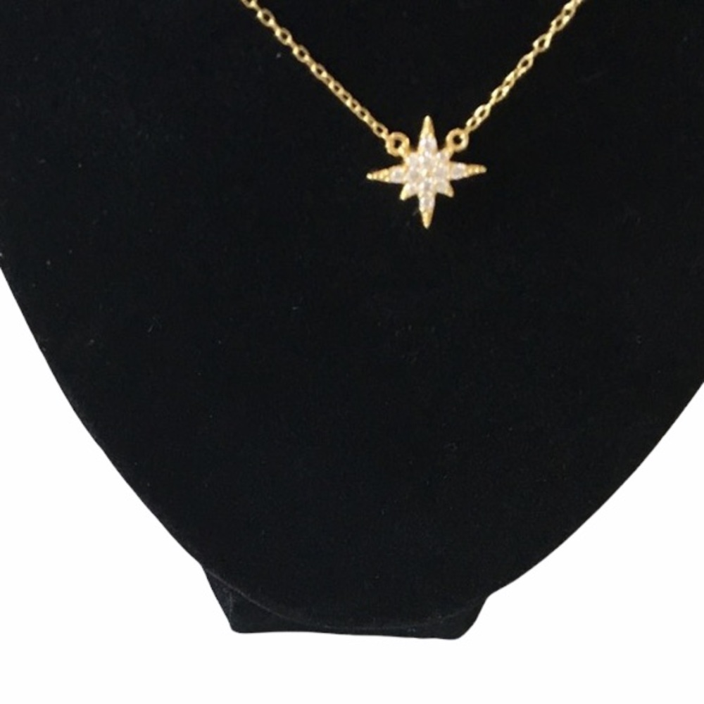 new Pave CZ Cubic Zirconia Polaris Station Necklace ❉ 14KT Gold Plated Silver ❉ - Picture 5 of 14